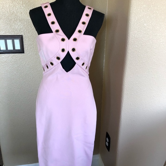 cushnie et ochs pink dress Cushnie Et Ochs Pink Dress Fringe Mock Neck Pencil Bodycon Sz 6 NWT Retail $1595